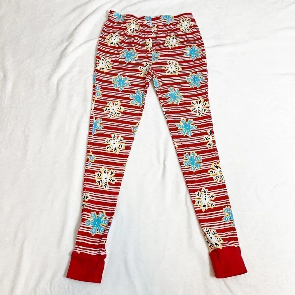 5/$25 Lands' End Pajama‎ Set 16 Red Snowflake Striped Long Sleeve Cotton PJ Set
